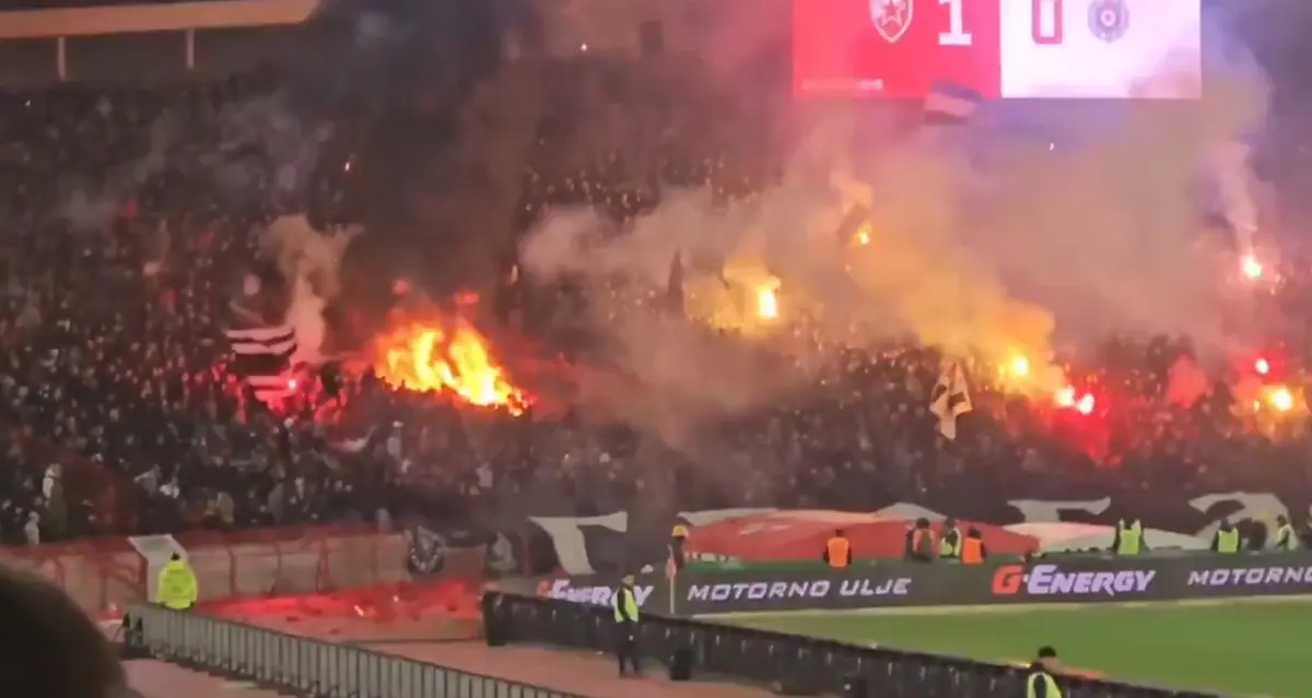 Imagem de contexto do artigo Vídeo: adeptos do Partizan incendiaram estádio do Estrela Vermelha em dérbi