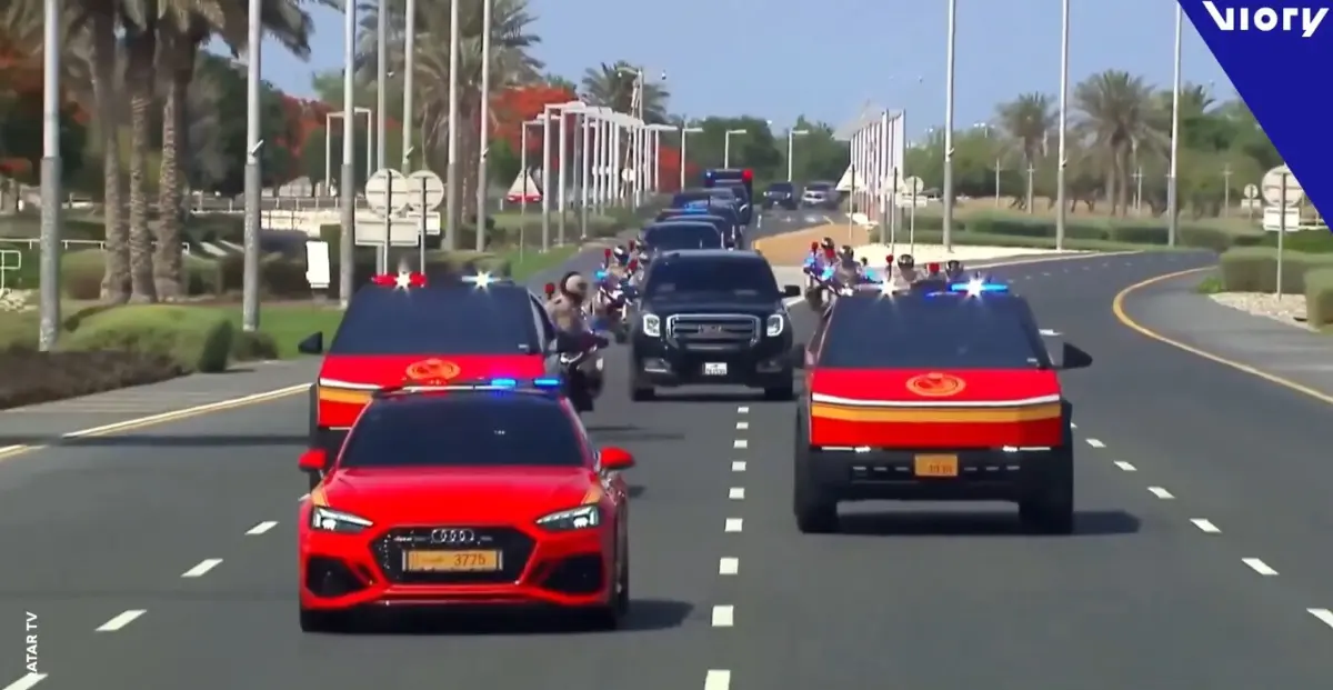 Imagem de contexto do artigo Donald Trump escoltado por Teslas Cybertrucks no Catar: veja o vídeo