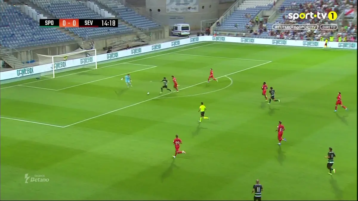 Imagem de contexto do artigo Passe de Nuno Santos e Rodrigo Ribeiro abre o marcador no Sporting-Sevilha. Ora veja