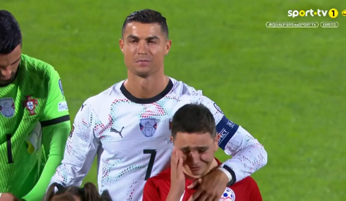 Imagem de contexto do artigo Arménia-Portugal: jovem emociona-se no relvado junto a Cristiano Ronaldo