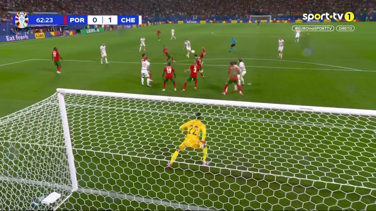 Imagem de contexto do artigo Um remate, um golo: Chéquia adianta-se a Portugal. Veja o lance