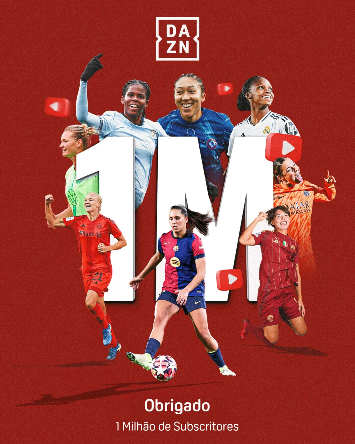 Imagem de contexto do artigo DAZN Women's Football atinge 1 milhão de subscritores no YouTube