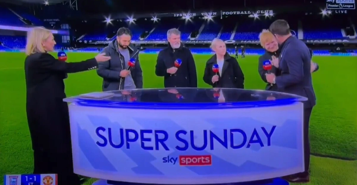 Momento em que Sheeran interrompe Amorim (créditos: Sky Sports)