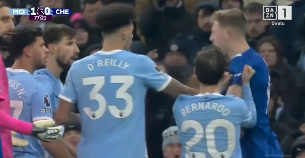 Imagem de contexto do artigo City-Chelsea: Bernardo Silva confronta Delap após maldade. Veja aqui