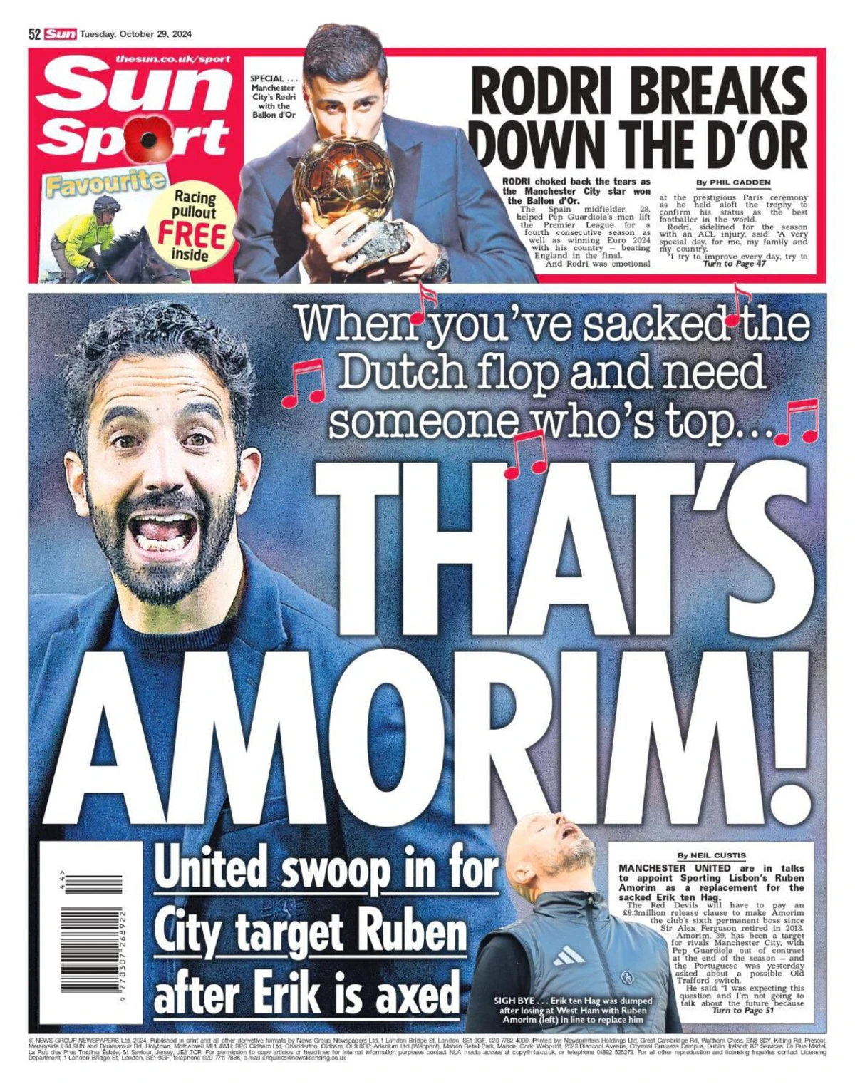 Imagem de contexto do artigo Jornais ingleses de acordo quanto à sucessão de Ten Hag: "That’s Amorim"