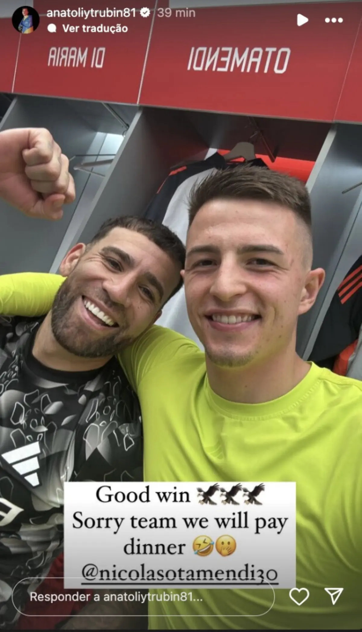 Otamendi e Trubin (créditos: Instagram)