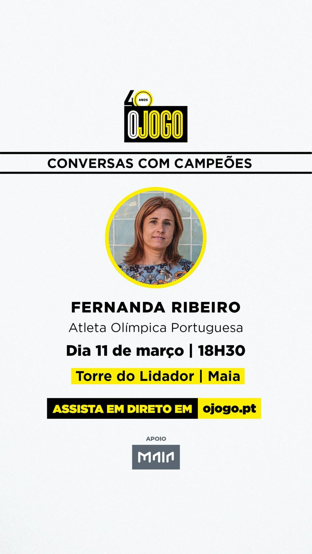 Imagem de contexto do artigo Hoje, na Maia: Fernanda Ribeiro "corre" nas Conversas com Campeões