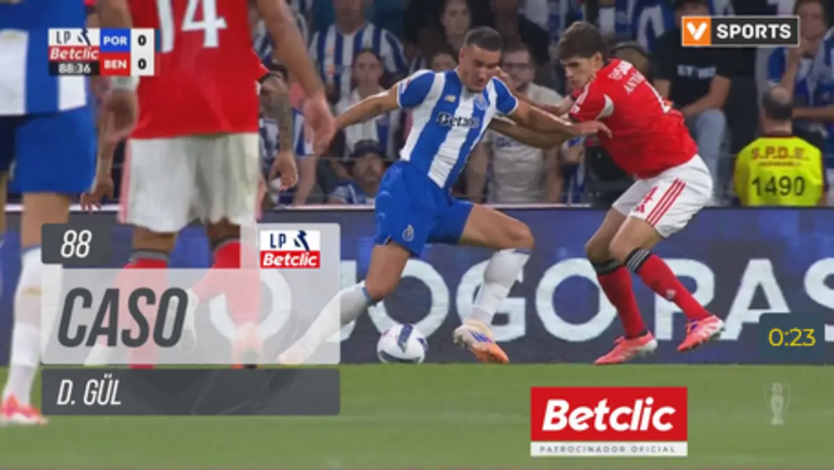 Imagem de contexto do artigo Duarte Gomes e o possível penálti sobre Deniz Gul no clássico: "Há um esticar de camisola"