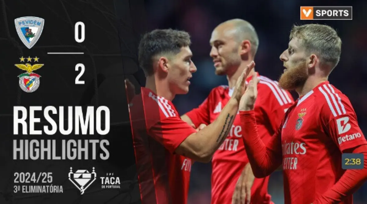 Imagem de contexto do artigo O essencial da vitória do Benfica diante do Pevidém. Veja o resumo