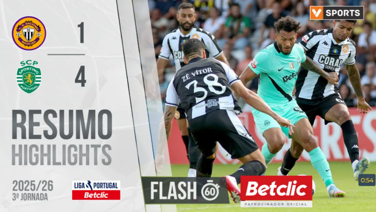 Imagem de contexto do artigo Nacional-Sporting: cinco golos para ver em menos de um minuto