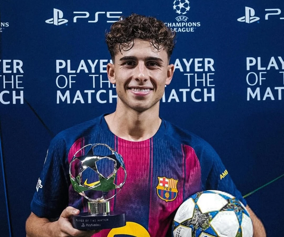 Fermín foi eleito o melhor em campo no Barcelona-Olympiacos e levou a bola para casa