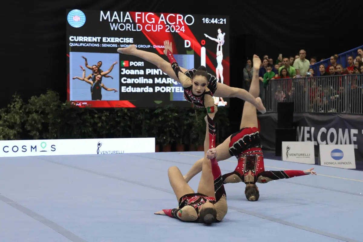 Ginastas portugueses em quatro finais da Taça do Mundo de acrobática da Maia (Federação de Ginástica de Portugal=