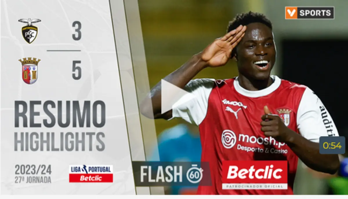 Imagem de contexto do artigo Oito golos e mais dois anulados: veja o resumo do Portimonense-Braga