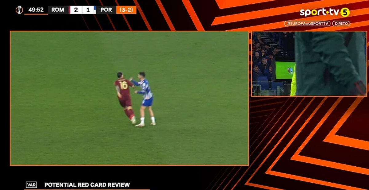 Imagem de contexto do artigo Roma-FC Porto: Eustáquio expulso por alegada agressão a Paredes