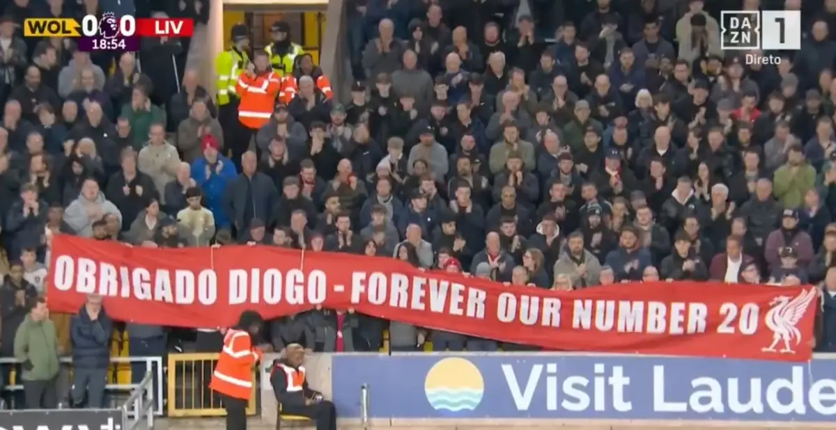 Imagem de contexto do artigo Vídeo: adeptos do Wolverhampton e Liverpool não esquecem Diogo Jota