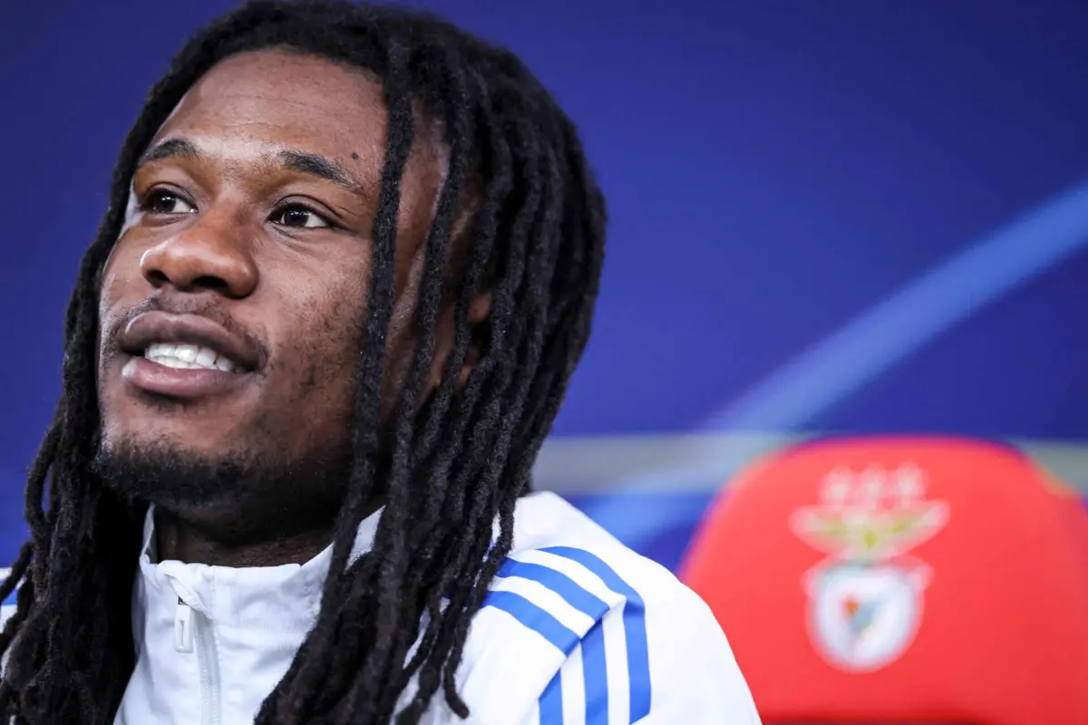 Real Madrid's French midfielder #06 Eduardo Camavinga gives a press conference on the eve of their UEFA Champions League knockout round play-off first leg football match against Benfica at Estadio da Luz in Lisbon, on February 16, 2026. (Photo by PATRICIA DE MELO MOREIRA / AFP)
