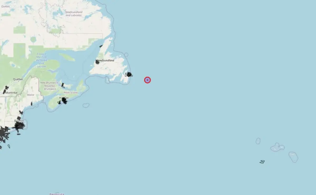 Local onde se despenhou a aeronave (Créditos: Joint Rescue Coordination Centre in Halifax)