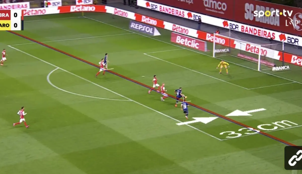 Imagem de contexto do artigo Os dois golos anulados por fora de jogo na primeira parte do Braga-Arouca