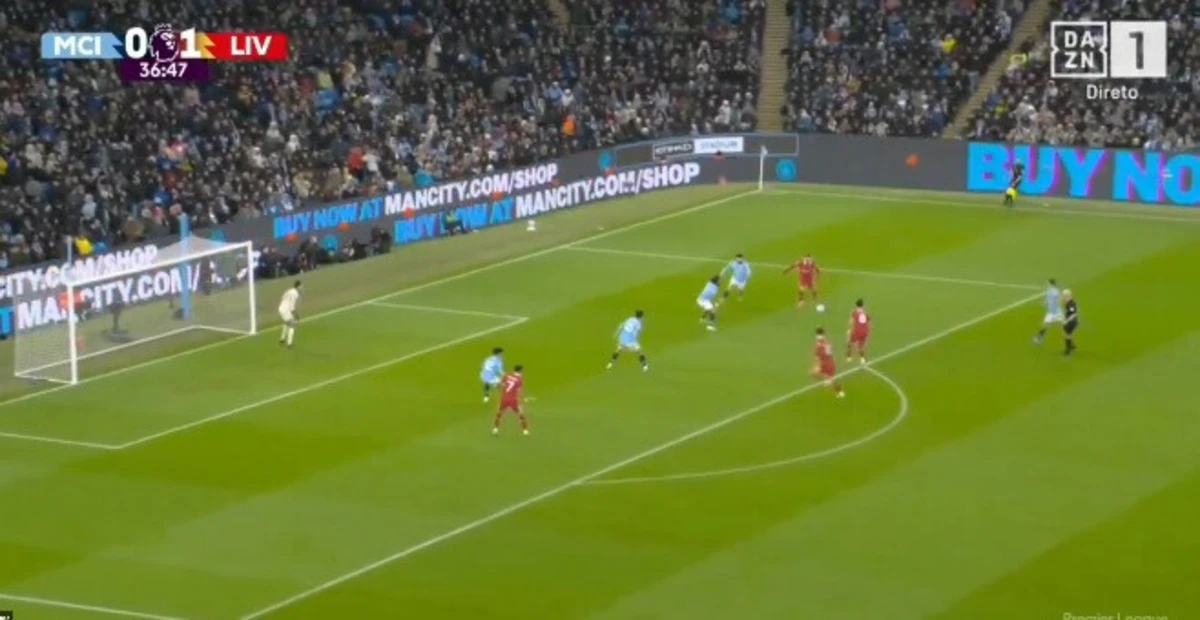 Imagem de contexto do artigo Salah e Szoboszlai adiantam Liverpool em casa do City: veja os golos