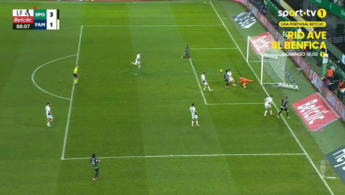 Imagem de contexto do artigo Sporting-Famalicão: após expulsão, Gyokeres assiste Geny Catamo para o 3-1