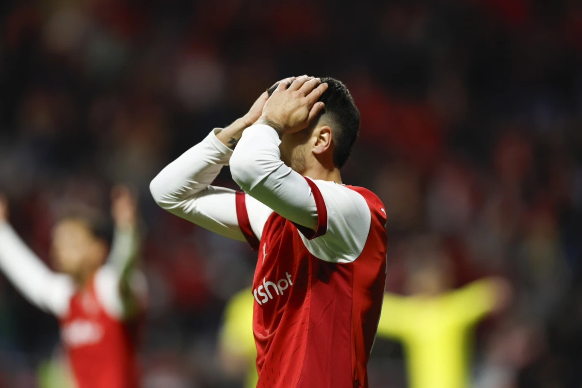 Desalento dos jogadores do Braga. (Pedro Correia)