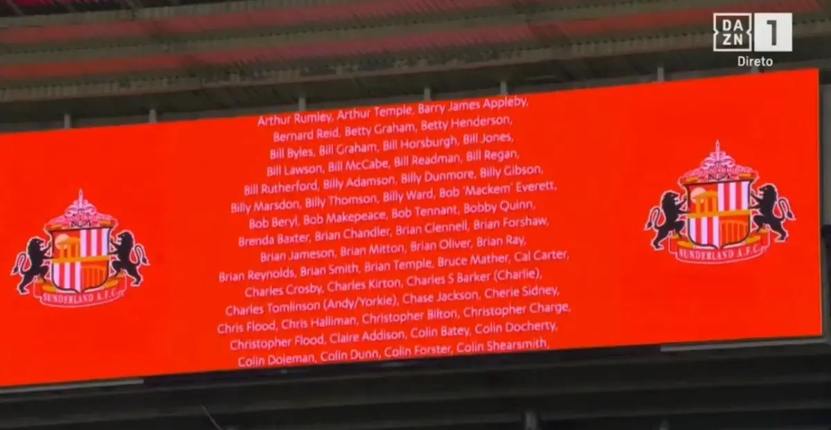 Imagem de contexto do artigo Sunderland homenageou adeptos falecidos em 2025 antes de jogo com o City