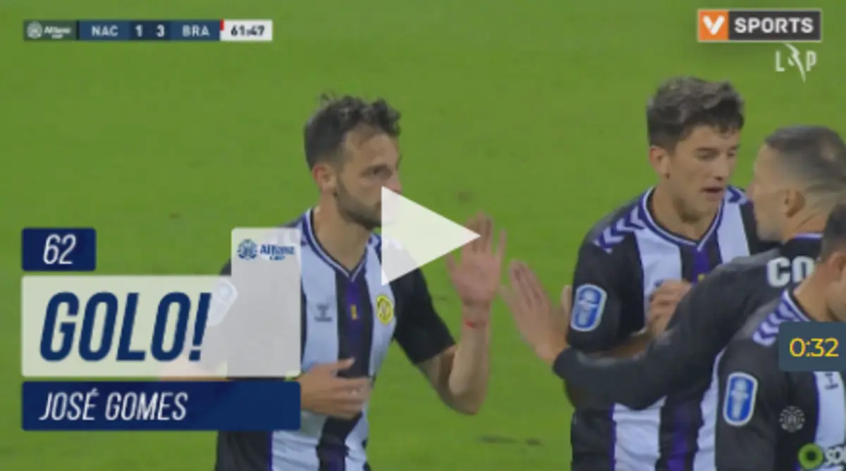 Imagem de contexto do artigo José Gomes reduz a desvantagem do Nacional contra o Braga: veja o golo