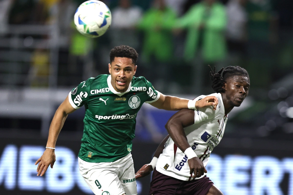 Vitor Roque no Palmeiras-LDU Quito, das meias-finais da Libertadores