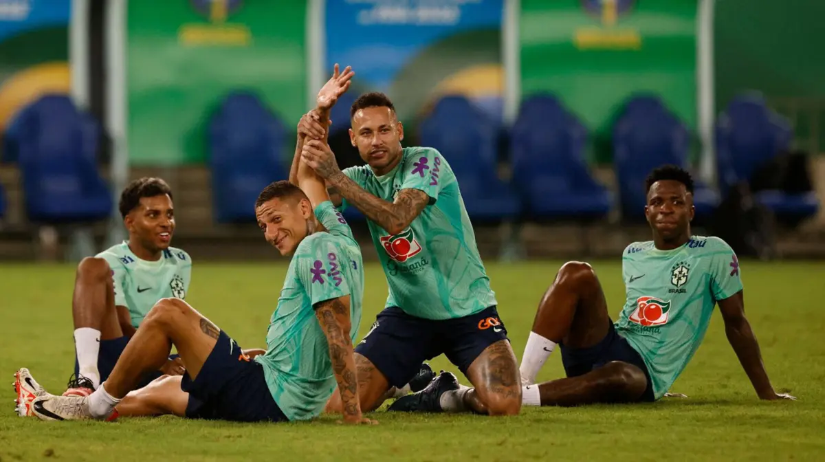 Da esquerda para a direita: Rodrygo, Richarlison, Neymar e Vinícius Júnior