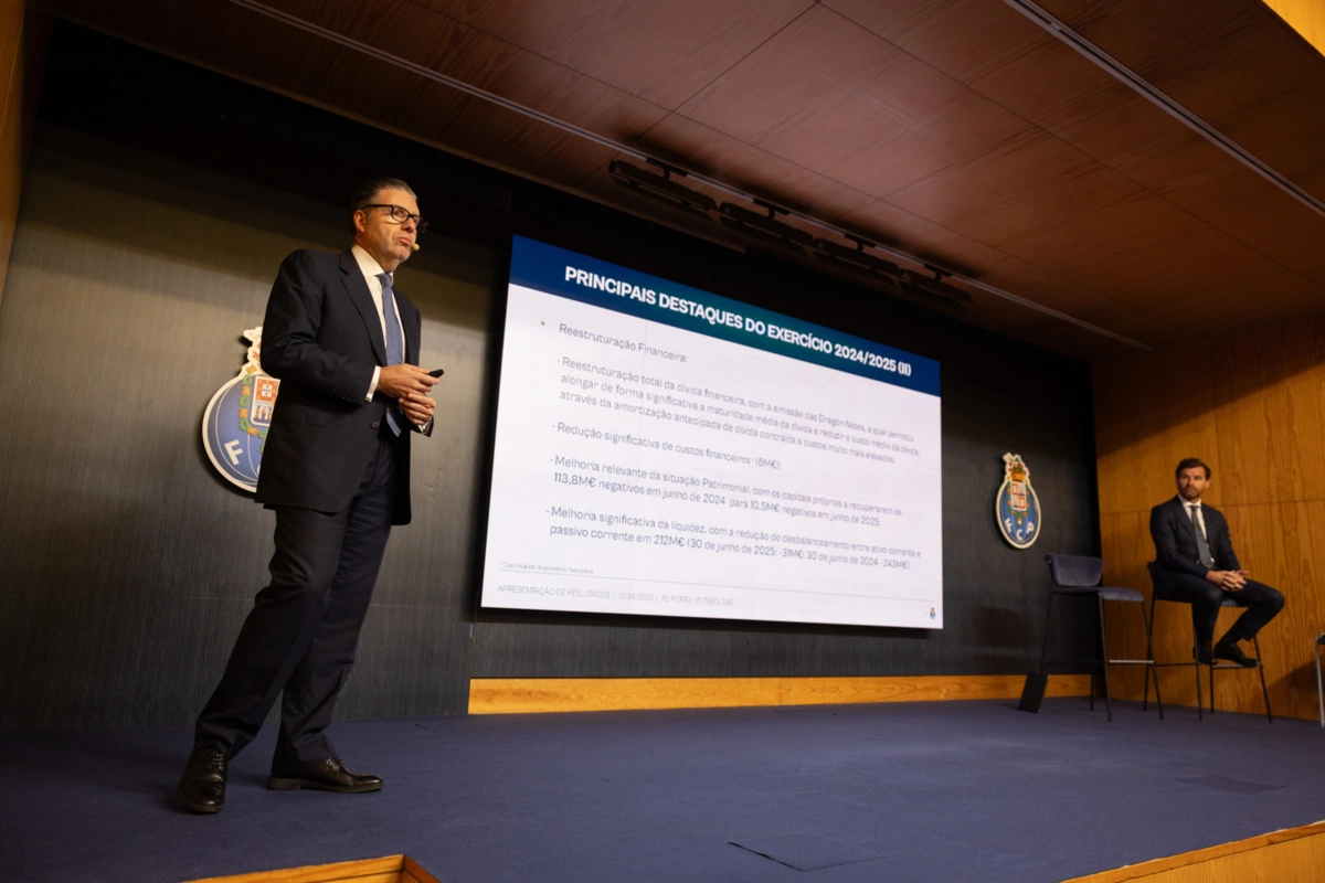 Pereira da Costa e André Villas-Boas na apresentação das contas da SAD do FC Porto