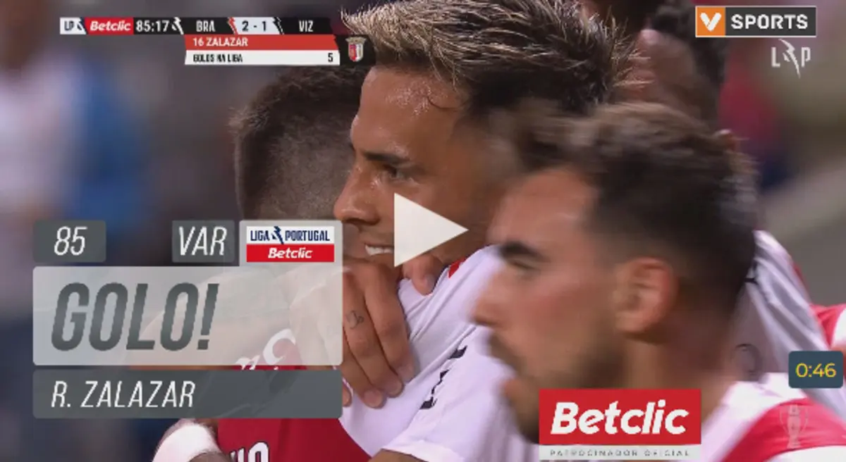 Imagem de contexto do artigo Braga-Vizela: Zalazar bisa e devolve a vantagem na parte final do jogo