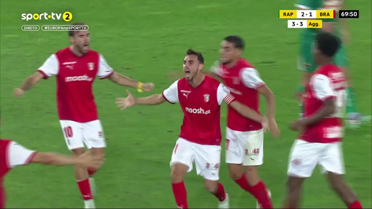 Imagem de contexto do artigo Braga marca dois em três minutos e está por cima na eliminatória contra o Rapid Viena. Veja os golos