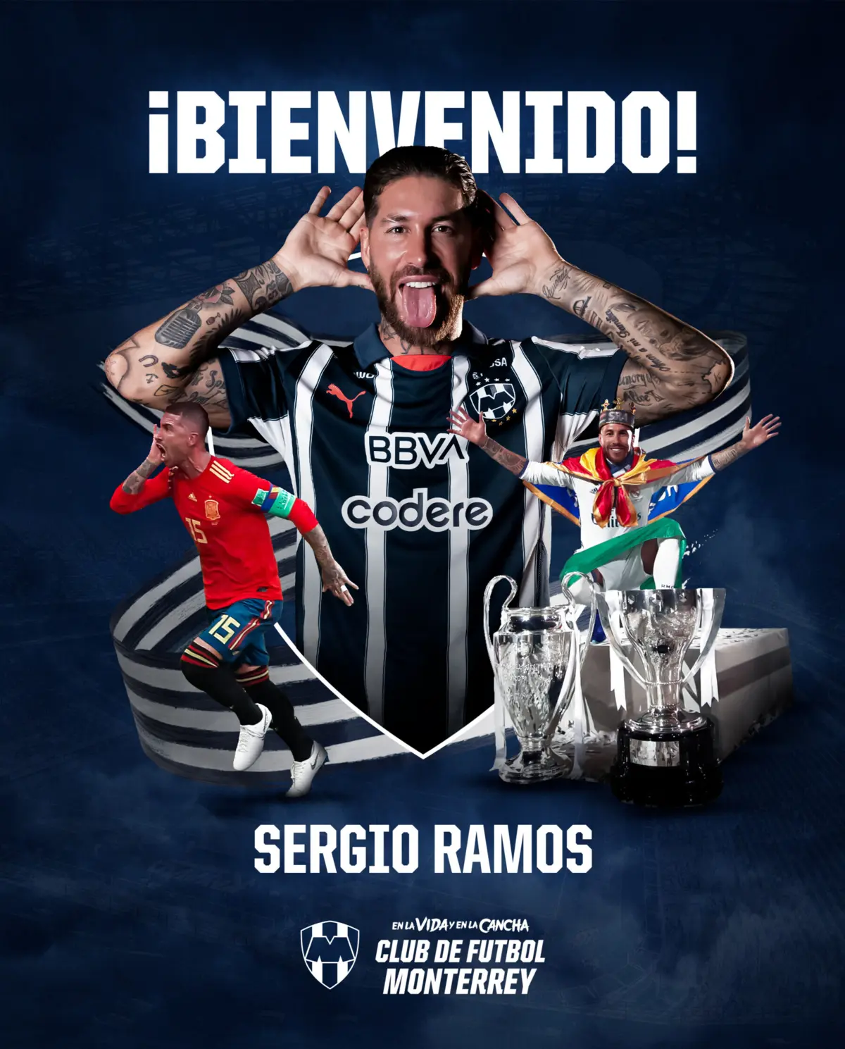 Imagem de contexto do artigo Sergio Ramos no Rayados com camisola a recordar Champions em Lisboa
