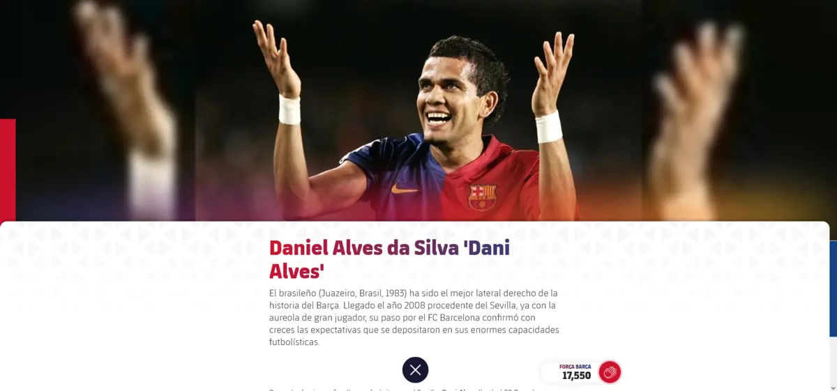 Dani Alves na página oficial do Barcelona