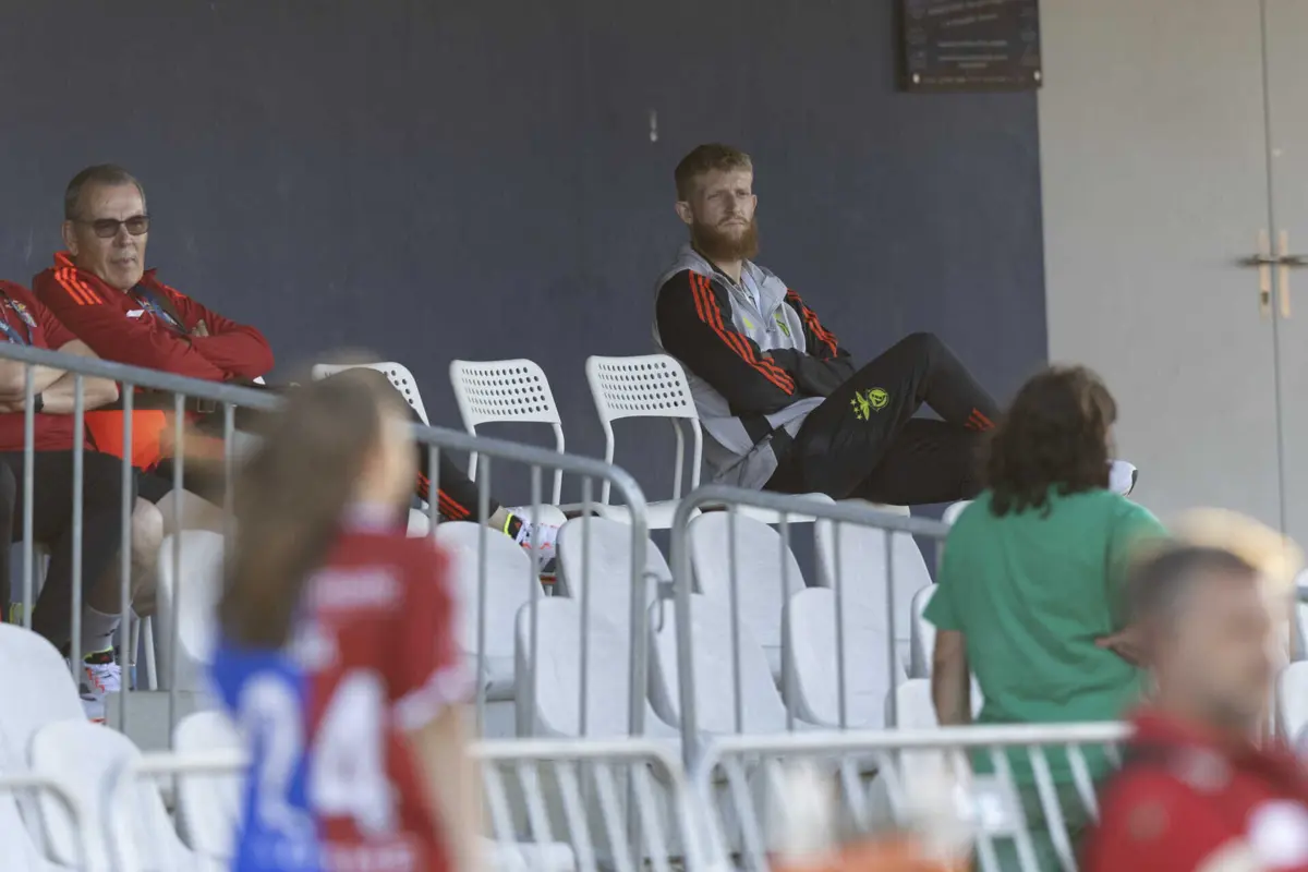 Jan-Niklas Beste assiste na bancada ao Benfica-Farense (créditos: Pedro Correia/Global Imagens)