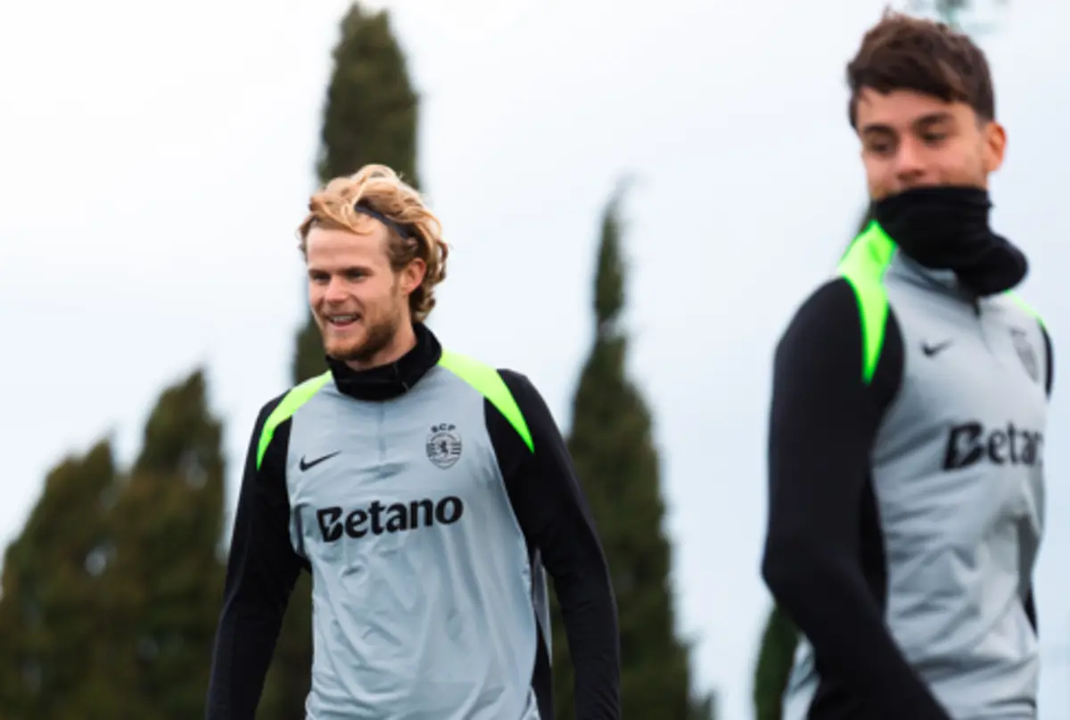 Imagem de contexto do artigo Imagens: Hjulmand no treino do Sporting após falhar jogo frente ao Nacional