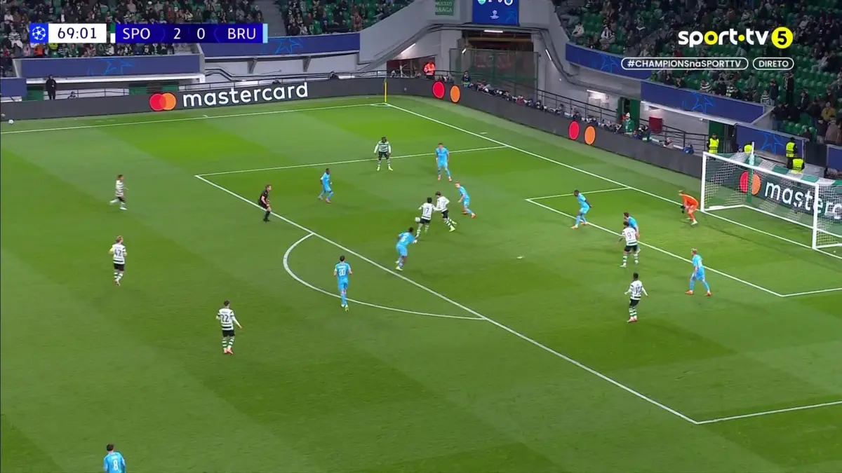 Imagem de contexto do artigo Trincão faz o terceiro do Sporting contra o Club Brugge. Veja o golo