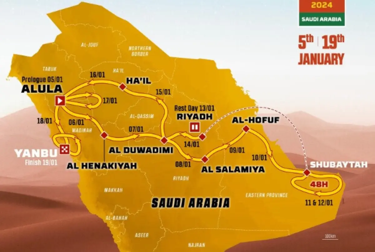 Imagem de contexto do artigo Etapa de 48 horas é a principal novidade no percurso do Rali Dakar de 2024