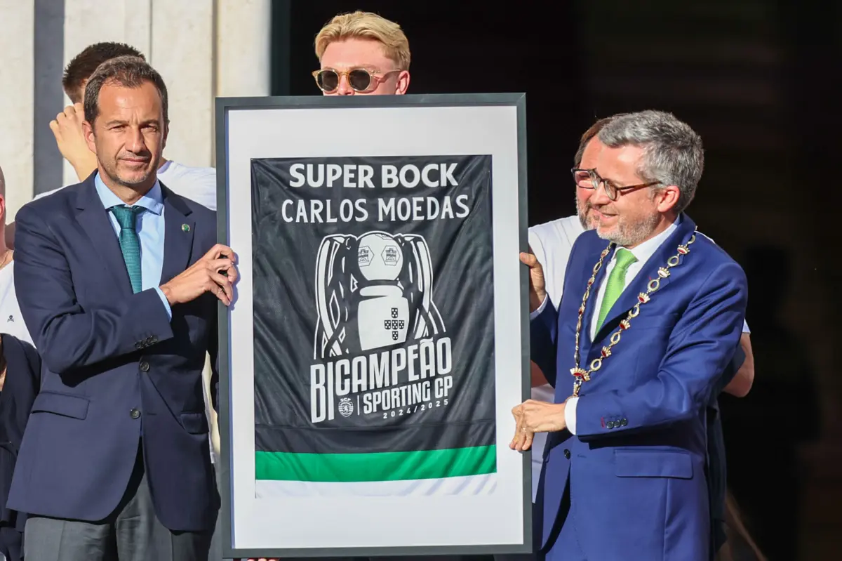 Varandas e Moedas na festa do bicampeonato do Sporting (créditos: LUSA)