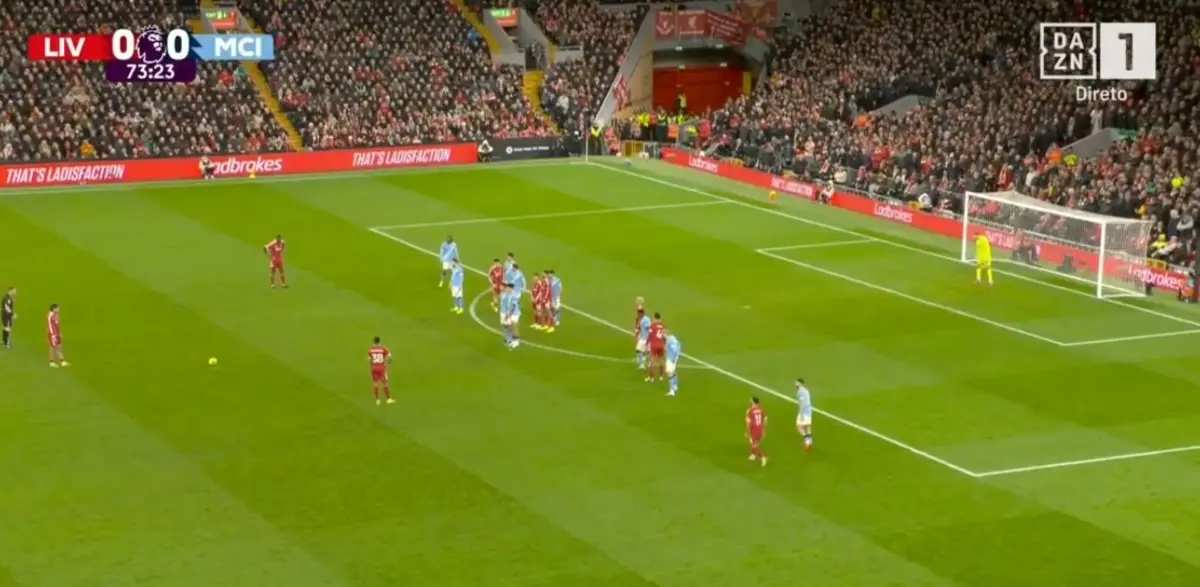 Imagem de contexto do artigo Szoboszlai marca golaço de livre direto no Liverpool-Manchester City. Veja