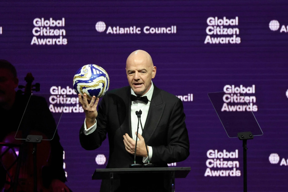 Recipient of the the 2025 Atlantic Council Global Citizen Award FIFA President Gianni Infantino speaks as he attends the 2025 Atlantic Council Global Citizen Awards on the sidelines of the United Nations General Assembly in New York City on September 24, 2025. (Photo by Ludovic MARIN / AFP)