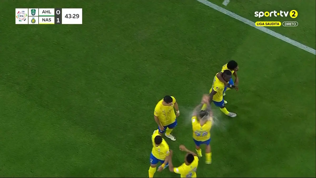 Imagem de contexto do artigo Otávio atingido por copo de água quando festejava golo com Ronaldo. Veja as imagens