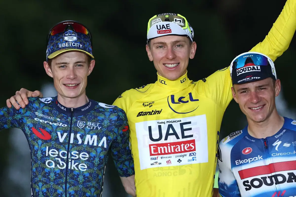 Vingegaard, Pogacar e Evenepoel (Créditos: AFP)