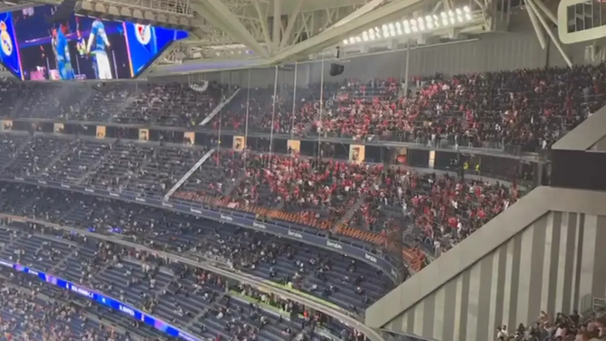 Imagem de contexto do artigo Adeptos do Benfica aquando da entrada do Real Madrid para aquecimento: "Ó Vini, vai para o c******"