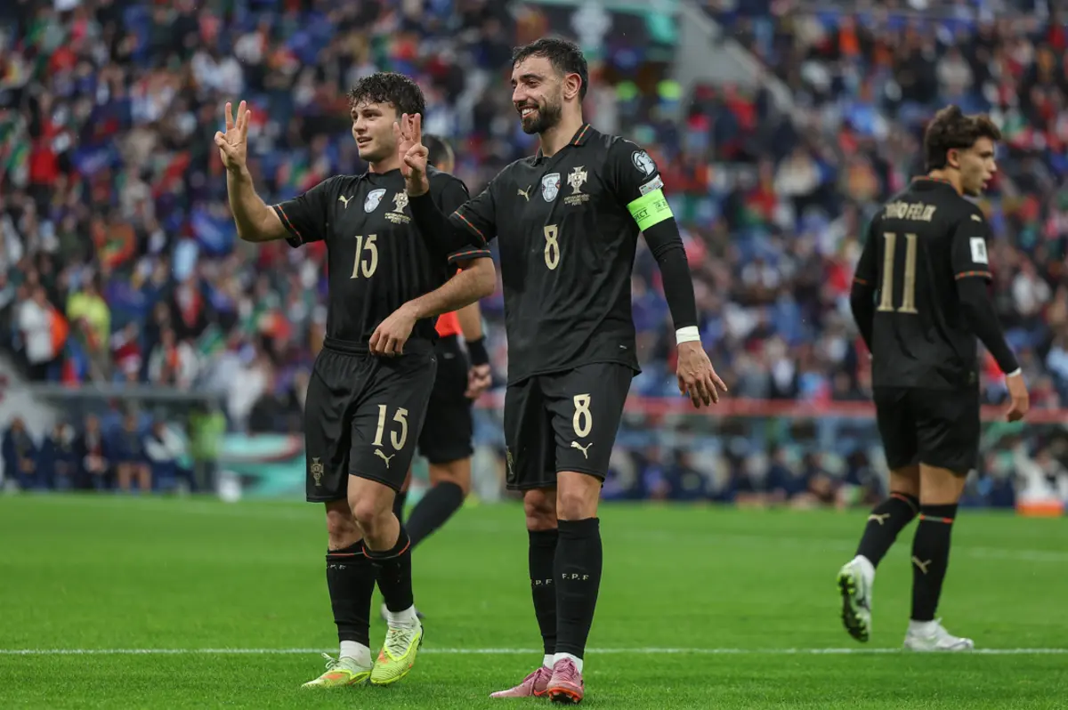 João Neves e Bruno Fernandes na goleada contra a Arménia