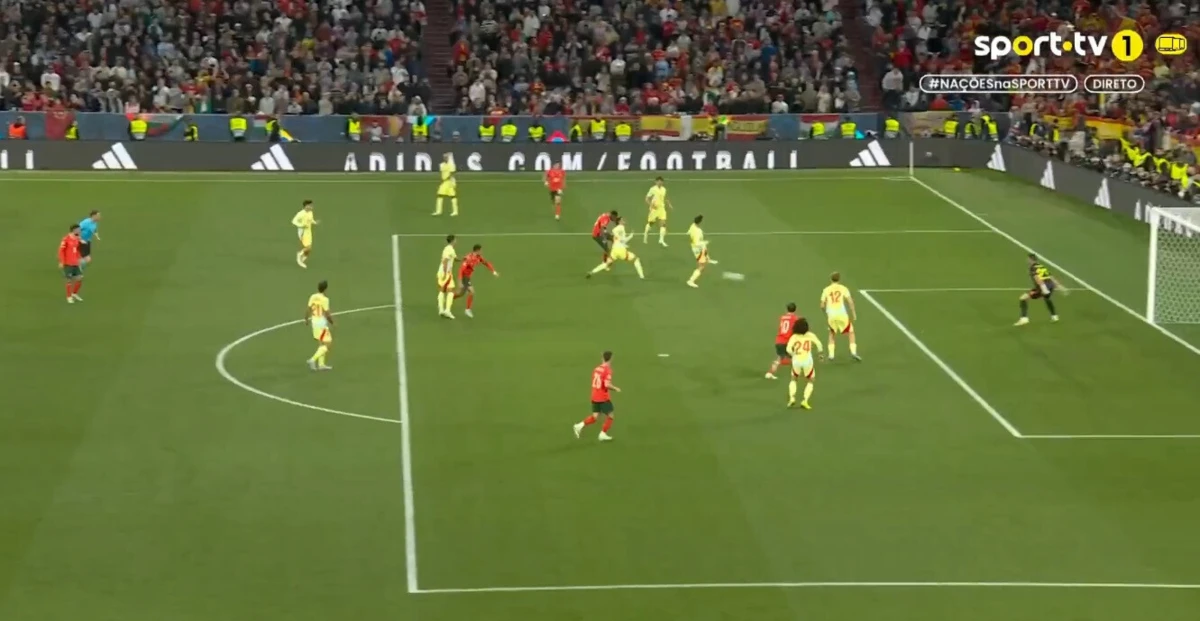 Imagem de contexto do artigo Portugal-Espanha: Zubimendi abre marcador, mas Nuno Mendes responde