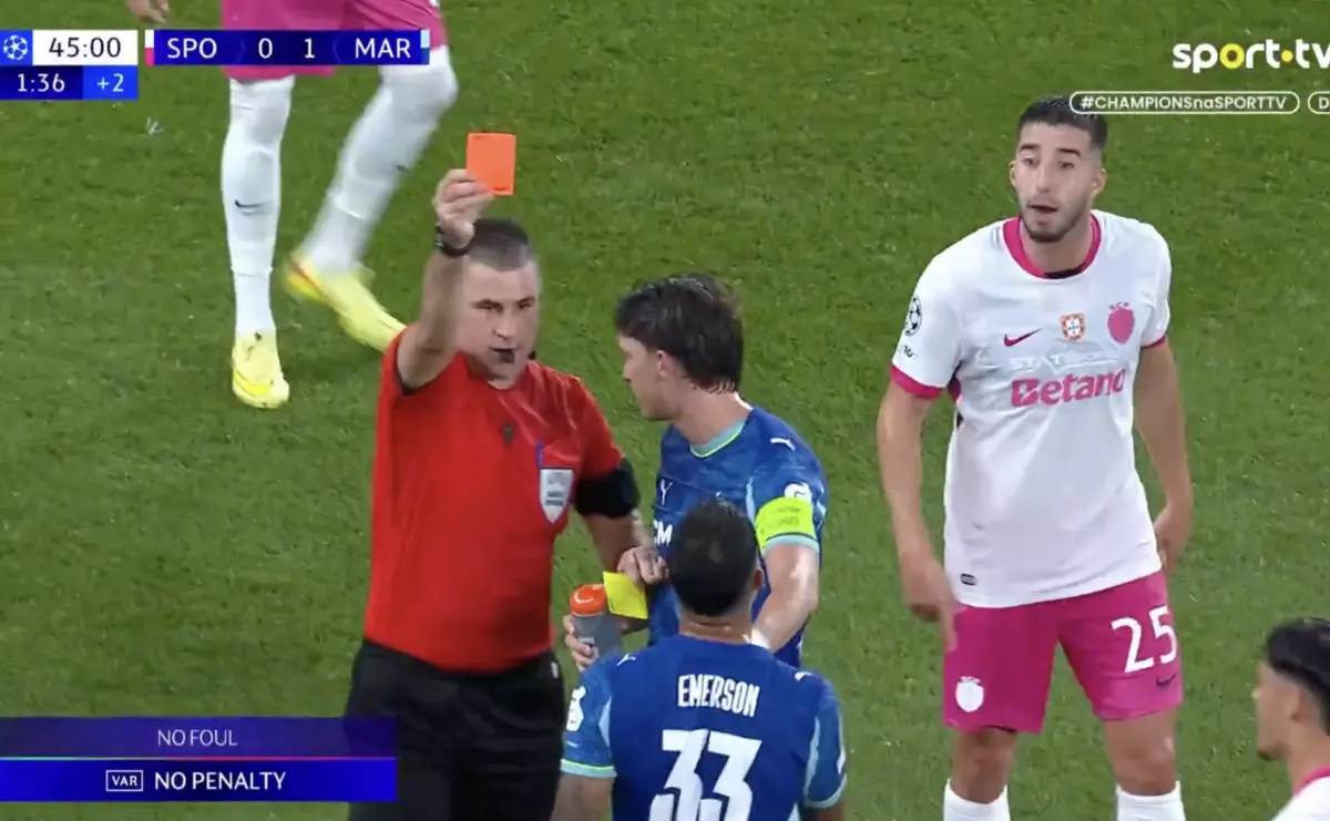 Imagem de contexto do artigo Sporting-Marselha: VAR, penálti revertido e expulsão