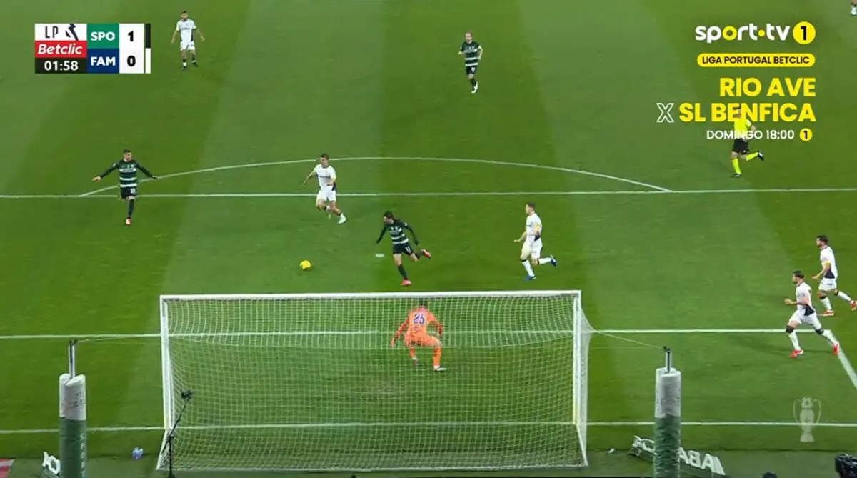 Imagem de contexto do artigo Fresneda marca 100.º golo do Sporting esta época frente ao Famalicão: ora veja