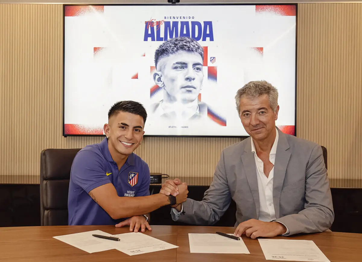 Thiago Almada e o presidente do Atlético de Madrid
