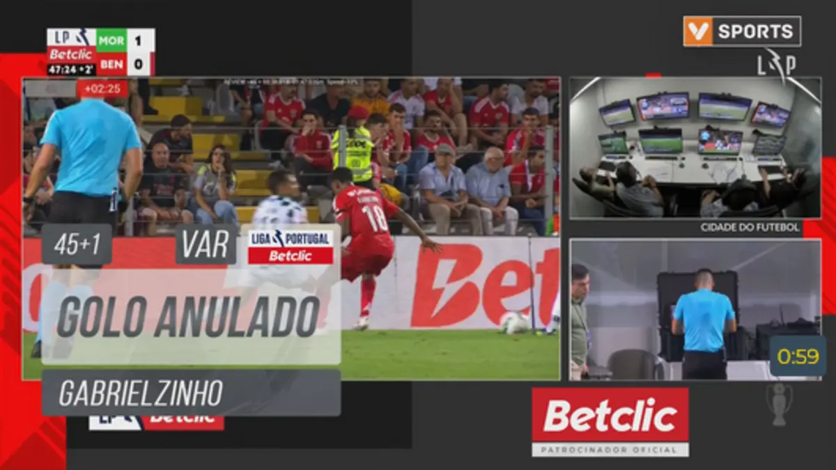 Imagem de contexto do artigo Os áudios do VAR no golo anulado ao Moreirense contra o Benfica